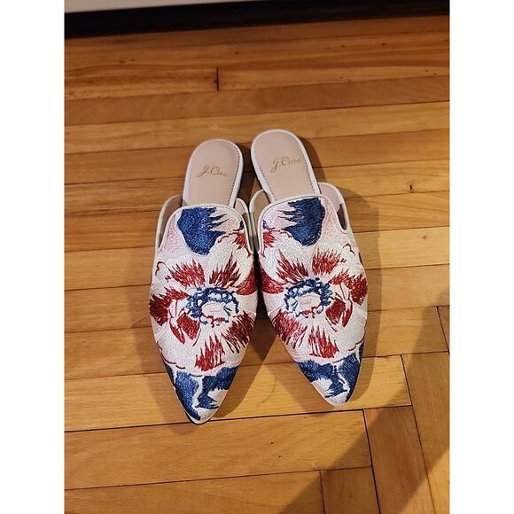 J.Crew Pointed-Toe Mule Slides Floral Navy Blue Pink Red Size 6.5 - Picture 3 of 5